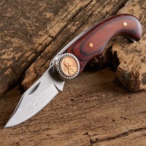 Folding Pocket knife Lincoln penny stainless-steel blade wooden handle 7 1/2&quot; - £16.69 GBP