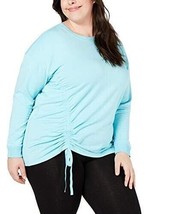 Ideology Womens Teal Blue Side Tie Pullover Top Sweatshirt Athletic Plus... - $19.75