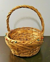 Holiday Christmas Wood Golden w/ Sparkle &amp; Bell Surround Basket (NWOT) - £7.86 GBP