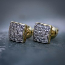 Homme Imitation Diamant Petit Carré Serti Boucles D&#39;Oreilles or Jaune Plaqué - £62.05 GBP