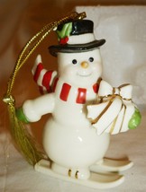 Charming Lenox Very Merry Porcelain 24K Gold Skiing Snowman Christmas Ornament - £12.85 GBP