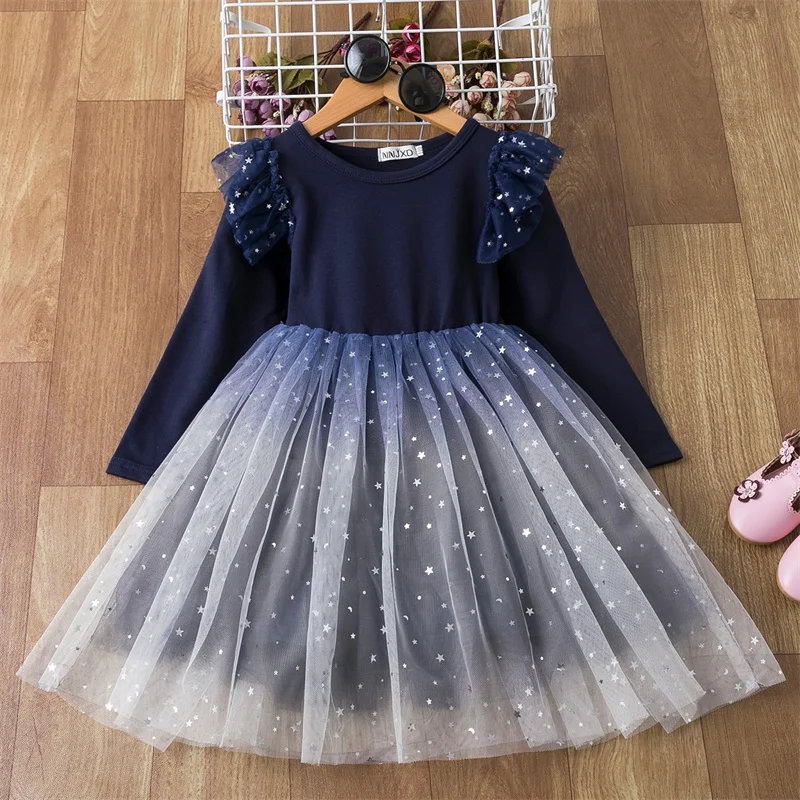 House Home Fall Smocked Dress For Girls 3-8 Years Sequin Ruffle Long Sleeve Xmas - $30.00