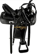 Black Western Horse Saddle with Bridle &amp; Stirrups | Studded Leather Trai... - $499.00