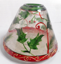 YANKEE CANDLE Crackle Glass Jar Shade Green Pine Needles Leaves Red &amp; Gold Trim - £15.02 GBP