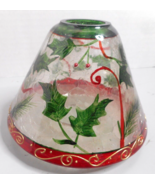 YANKEE CANDLE Crackle Glass Jar Shade Green Pine Needles Leaves Red &amp; Go... - £15.21 GBP