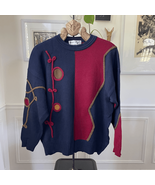 Vintage 90s Andrew Fezza 3D Knit Sweater MET MMA Exhibit Designer Red Bl... - $249.73 CAD