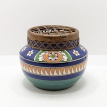 Arnhem Pottery Rose Bowl, &quot;Lindus&quot; with Lattice Top, Hand Painted, Vintage Dutch - £31.83 GBP