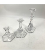 Set of 3 Vintage VAL ST LAMBERT Crystal Candlesticks 9&quot;7&quot; 5&quot; Signed Hexa... - £44.90 GBP