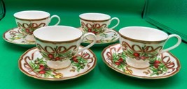 Tiffany &amp; Company HOLIDAY Ribbon Cups &amp; Saucers Set of 4 made in Japan - £863.19 GBP