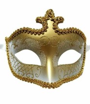 White Gold Glitter Venetian Masquerade Costume Mask Halloween New Years Party - £11.89 GBP