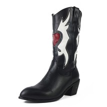 Retro Western Winter Boots For Women Vintage Love Heart Boots Cowgirls Cowboy Ch - £73.66 GBP