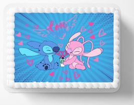 Generic Stitch Angel Love Edible Image Edible Birthday Cake Topper Frosting Shee - £12.31 GBP