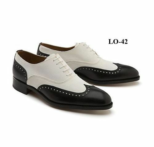 Men Oxford Two Tone Black White Cont Wing Tip Leather Formal Dress Shoes US 7-16