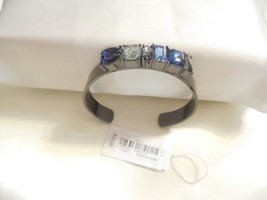 Bar III 6&quot;  Grey Tone Blue Stone Jeweled Cuff Bangle Bracelet F218 Retail $32 - £10.50 GBP