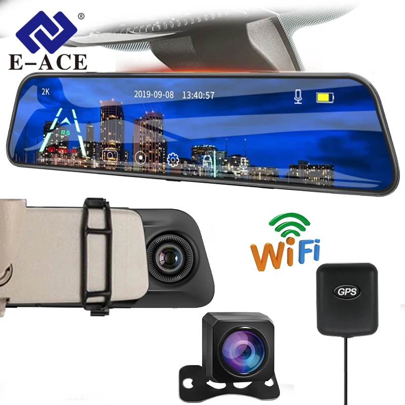 E-ACE 2K Stream Media Dash Camera Mirror 12&#39;&#39; Touch Car DVR 1440P Video Recorder - £78.75 GBP+