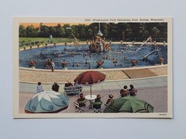 Vintage Postcard Washington Park Swimming Pool Linen Racine Wisconsin WI 1943 - £4.70 GBP