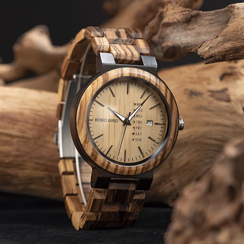 Wooden Watch Men Wristwatches Quartz Calendar Week Display Timepiece erk... - £48.08 GBP