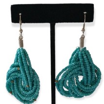 Chunky Beaded Knot Earrings Faux Turquoise Dangle Western Statement Boho... - £15.14 GBP