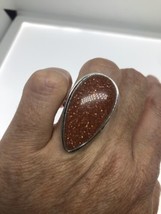 Vintage Goldstone Ring Low Content Silver Size 7 - £46.69 GBP