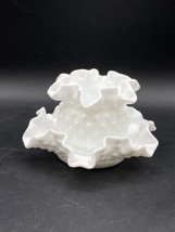 Fenton Milk Glass Hobnail Candy Bon Bon Dish Ruffled Bowl Vase Set Of 2 - £23.45 GBP