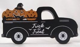 TRUCK Halloween Trick Or Treat Decor Wood Pickup Pumpkins Spiders Bats Witch Hat - £7.71 GBP