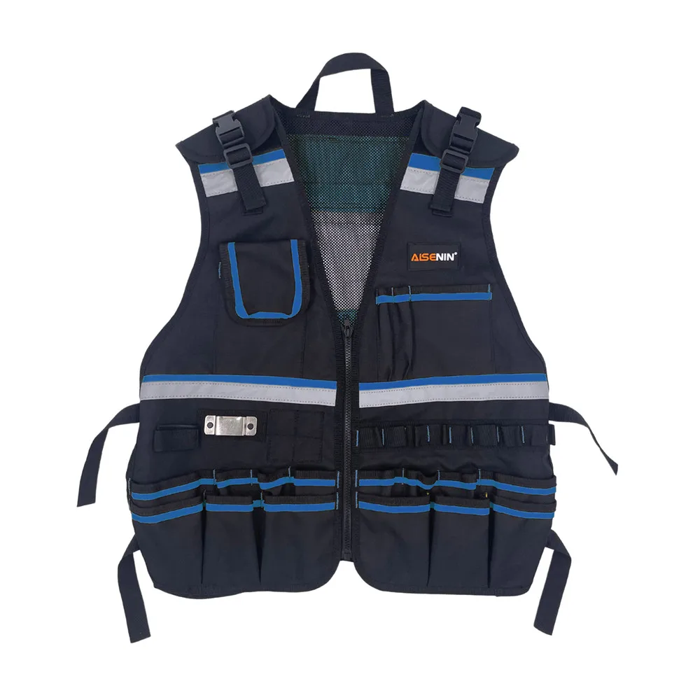 Tool Bag Vest with Adjustable Straps Tool Pockets Belt Loops Reflective Stripes  - £70.67 GBP