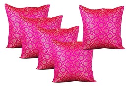 Set of 5 Pink Silk Cushion Covers 16x16 Inches Home Decorative Sofa Pill... - £25.58 GBP