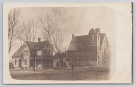 RPPC Vintage Photo Postcard Home And Church Building Scene With Bare Trees - $48.32