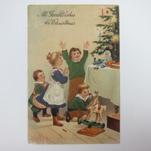 Christmas Postcard Boys &amp; Girls Play With Toys Tree Candle Embossed Anti... - £15.73 GBP