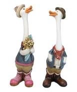 Set of 2 Western Cowboy Cowgirl Ducks With Hats Scarves And Boots Figurines - $57.03 CAD