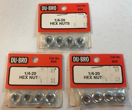 3 pkgs of DUBRO 1/4-20 Hex Nuts (4) Lot 654 NEW packages RC Radio Contro... - $3.99