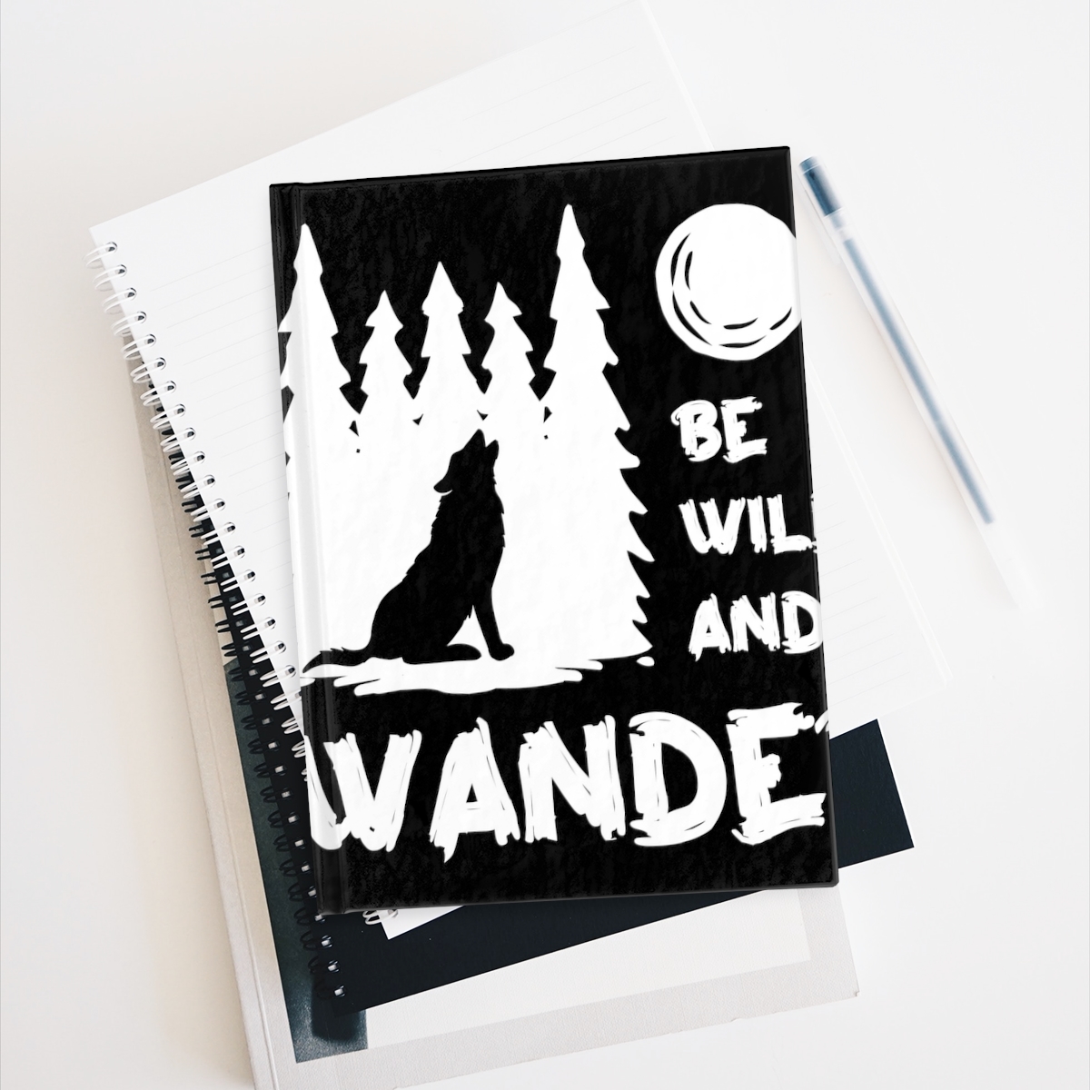 Primary image for Wild and Wander Black and White Wolf Moon Journal with 128 Blank Pages for Drawi