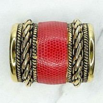 Vintage Curved Gold Tone and Red Embossed Belt Buckle - £10.27 GBP