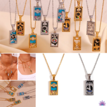 Tarot Card Necklace • Cubic Zirconia Silver Or Gold-Plated Stainless Steel Daint - £13.83 GBP
