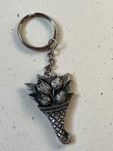 Pewter Bouquet of Tulip Flowers Key Chain or Purse or Backpack Decoration – 2.25 - £7.46 GBP