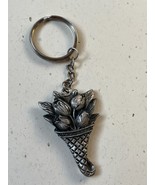 Pewter Bouquet of Tulip Flowers Key Chain or Purse or Backpack Decoratio... - $9.49