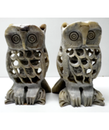 Lot of 2 Hand Made India Carved Natural Stone Owl in Owl Figurine Inside... - £31.48 GBP