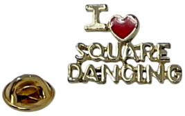 Vintage I Heart Love Square Dancing Gold Tone Lapel Hat Pin 1" image 3