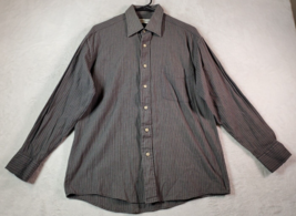 Oleg Cassini Dress Shirt Mens Medium Gray Striped Long Sleeve Collar Button Down - $17.49