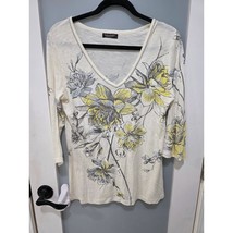 Vanilla Sugar V-Neck Floral Print Tee Shirt Medium Cream Yellow Gray - $18.00
