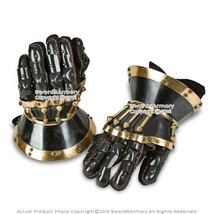 Black Functional Large 16G Steel Princely Hourglass Gauntlets Leather Glove SCA - £142.42 GBP