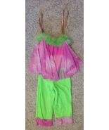  Girls Size 4/5 Fancy Clown Costume One Pc Pink Lime Green Glittery Faux... - £4.70 GBP