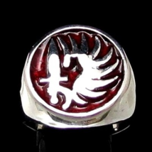 Sterling silver ring French Foreign Legion insigne France coat of arms with Red  - £109.22 GBP