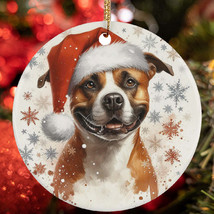 Merry Xmas American Staffordshire Terrier Dog Santa Christmas Ornament Gift - $15.79