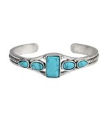 Silver ~ Cuff Bracelet ~ Five (5) Turquoise Color Stones ~ Bangle Jewelr... - $35.06 CAD