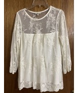 Lily Star White Ivory Lacey Shirt Sheer Translucent Blouse Partially Lin... - £14.06 GBP