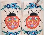 Set of 2 Same Printed Kitchen Terry Towels (15&quot;x25&quot;) FLOWERS &amp; LADYBUG, HL - £10.44 GBP