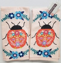 Set of 2 Same Printed Kitchen Terry Towels (15&quot;x25&quot;) FLOWERS &amp; LADYBUG, HL - £10.30 GBP