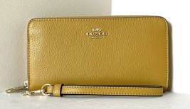 New Coach C4451 Long Zip Around Pebble Leather Wallet Flax - $113.91