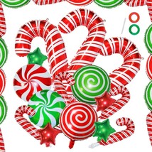 34Pcs Christmas Candy Cane Foil Balloons, Red White Green Big Candies Christmas  - £22.13 GBP